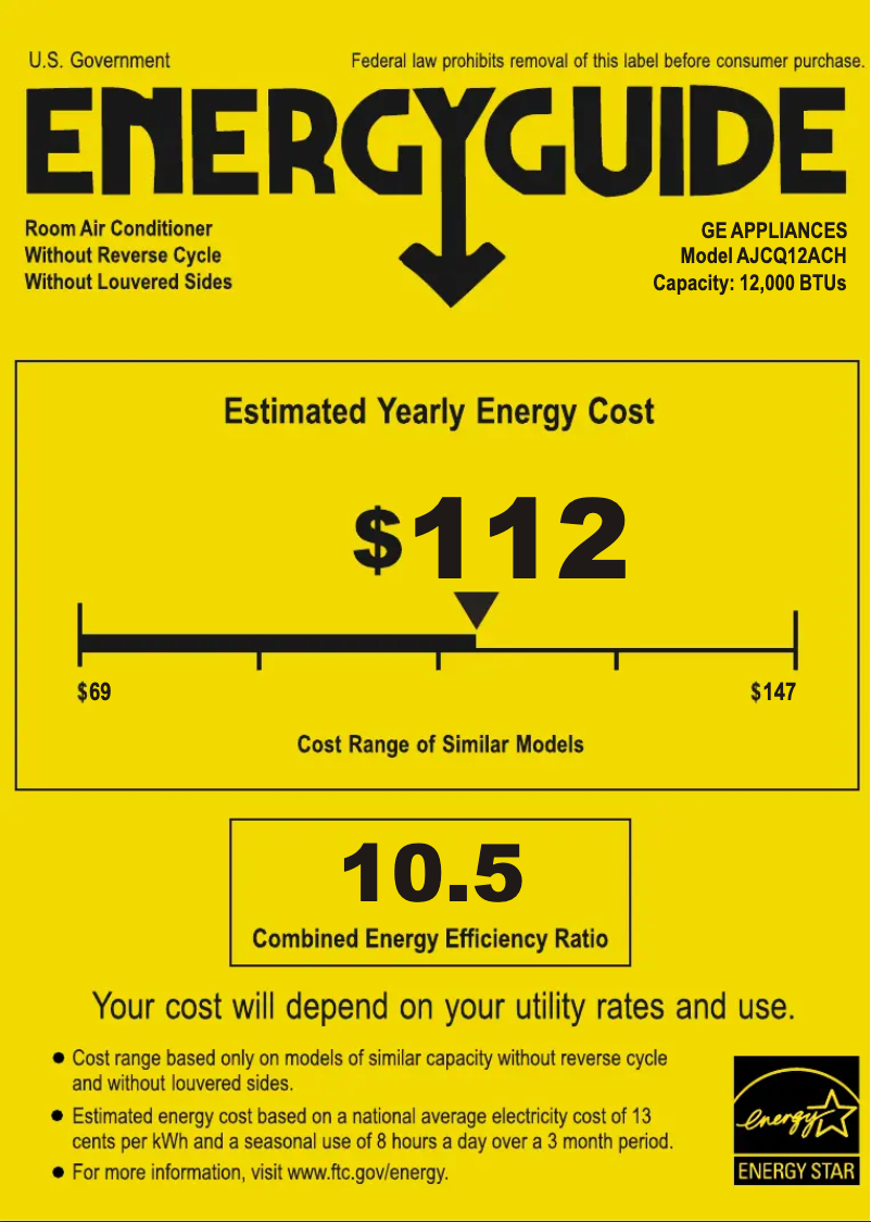 Page 1 of the manual Energy Label GE AJCQ12ACH
