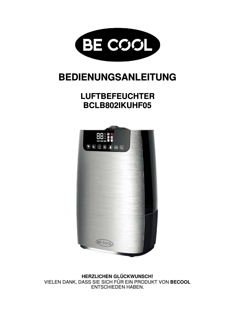 Page 1 of the manual User Manual Be Cool BCLB802IKUHF05