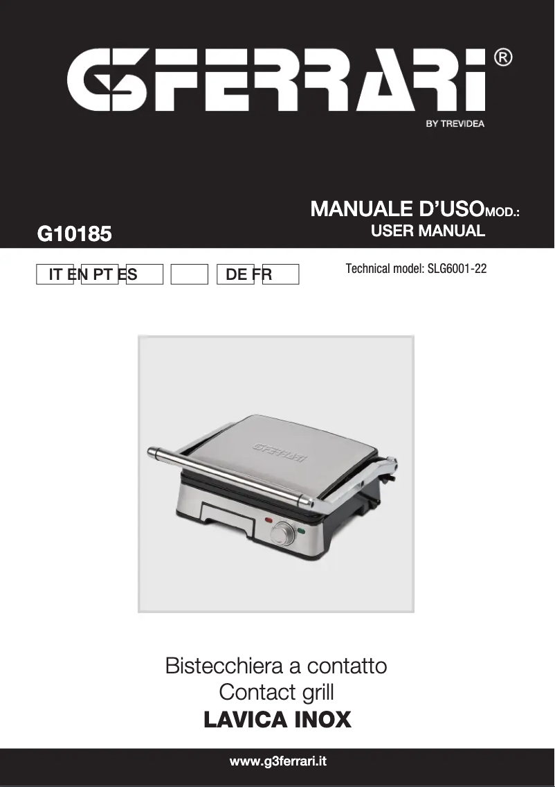 Page 1 of the manual User Manual G3 Ferrari Lavica Inox G10185