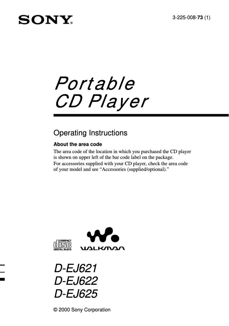 Page 1 de la notice Manuel utilisateur Sony D-EJ621