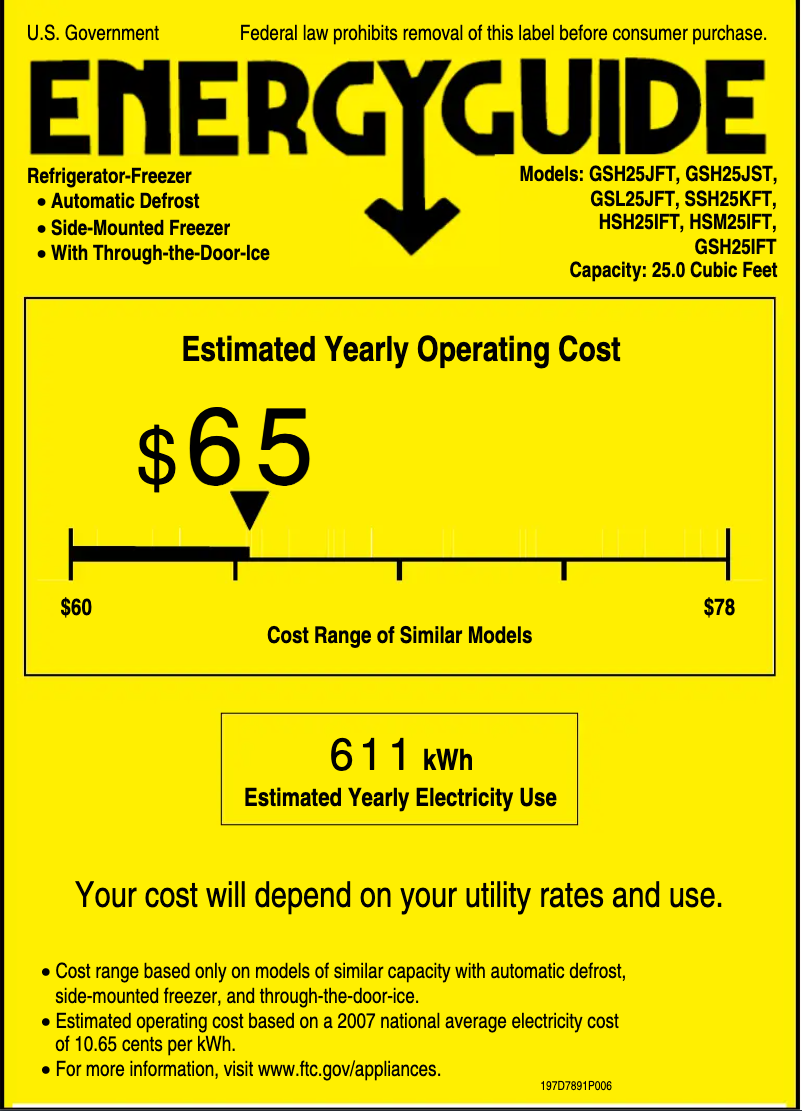 Page n°1 - Label énergétique GE GSH25JFTBB