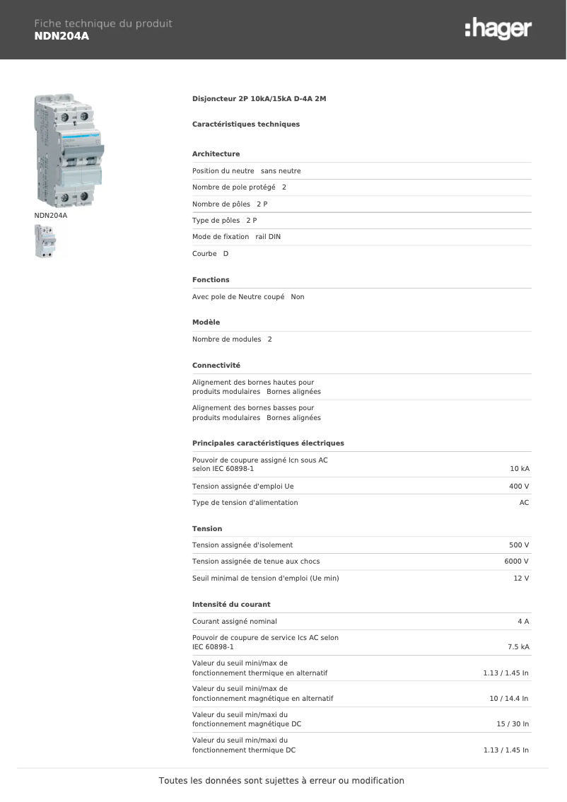 Página 1 del manual Manual de usuario Hager NDN204A