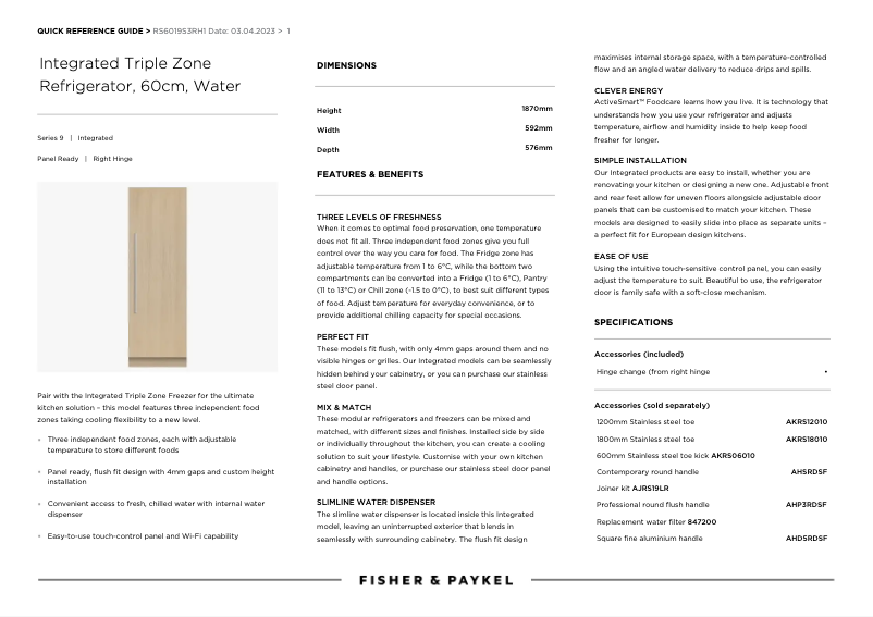 Página 1 del manual Ficha técnica Fisher & Paykel RS6019S3RH1