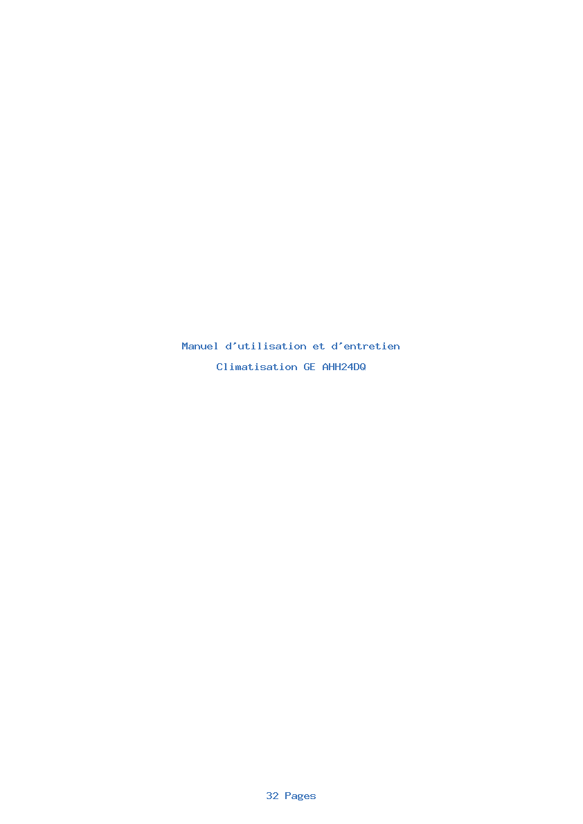 Page 1 de la notice Manuel d'utilisation et d'entretien GE AHH24DQ