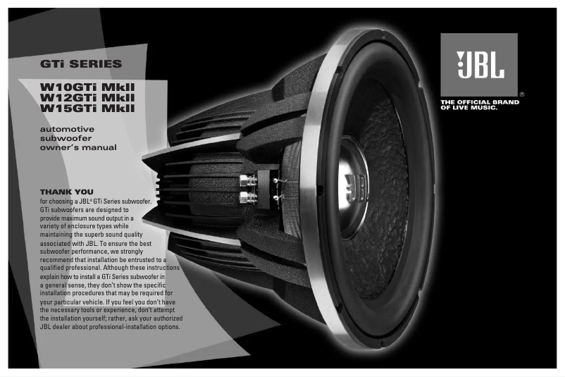 Page 1 de la notice Manuel utilisateur JBL W10GTi MkII