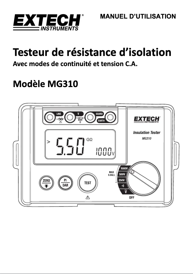 Page 1 de la notice Manuel utilisateur Extech MG310