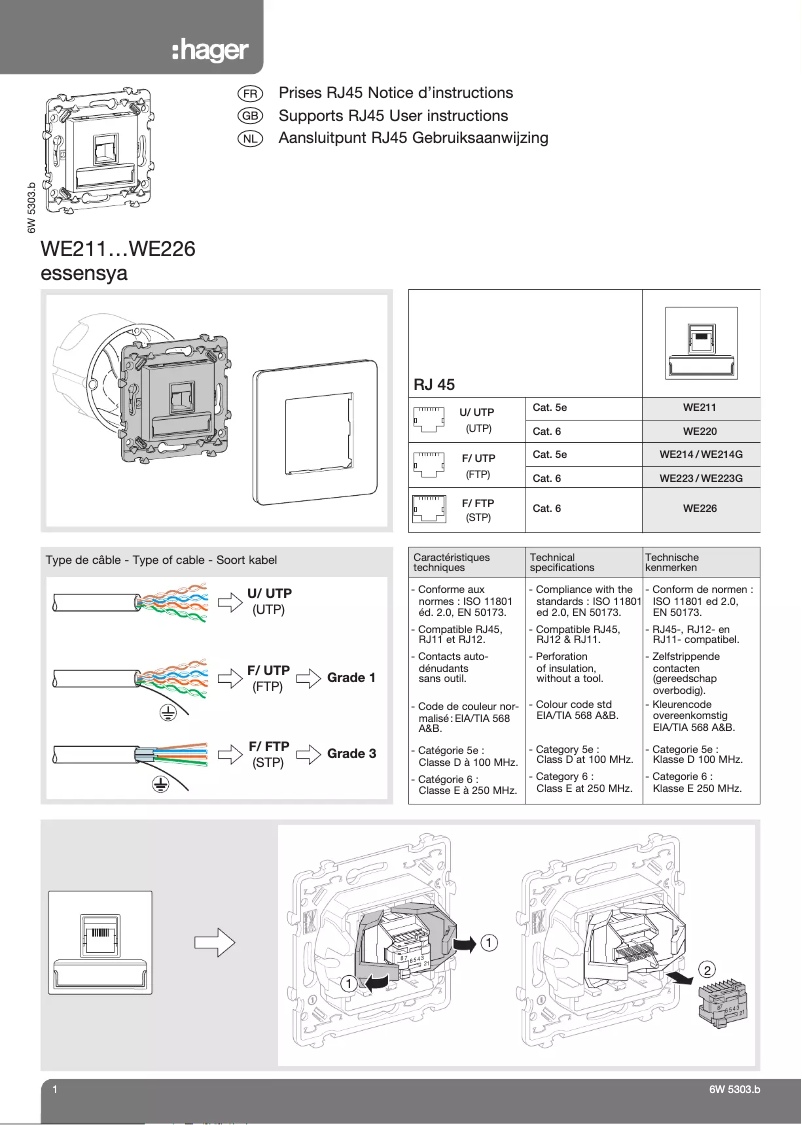 Page 1 de la notice Manuel utilisateur Hager WE223