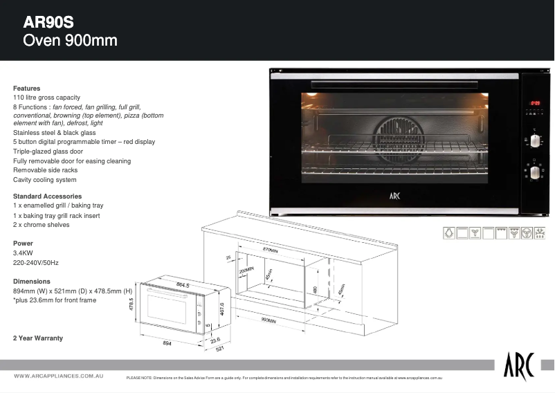 Page 1 de la notice Fiche technique ARC AR90S
