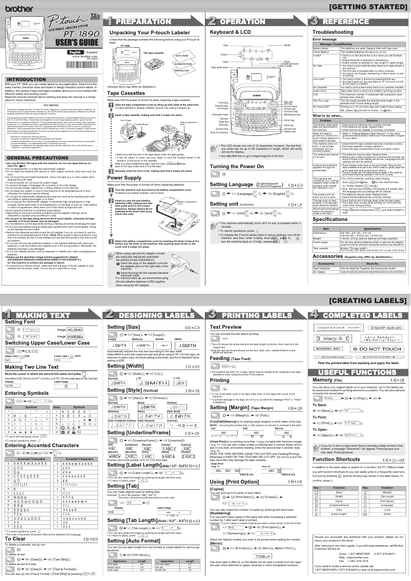 Page 1 de la notice Manuel utilisateur Brother P-touch PT-1890D