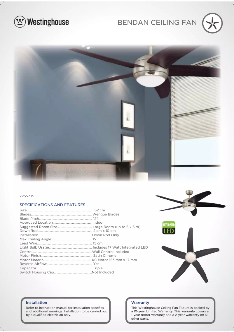 Page 1 de la notice Fiche technique Westinghouse 7255735