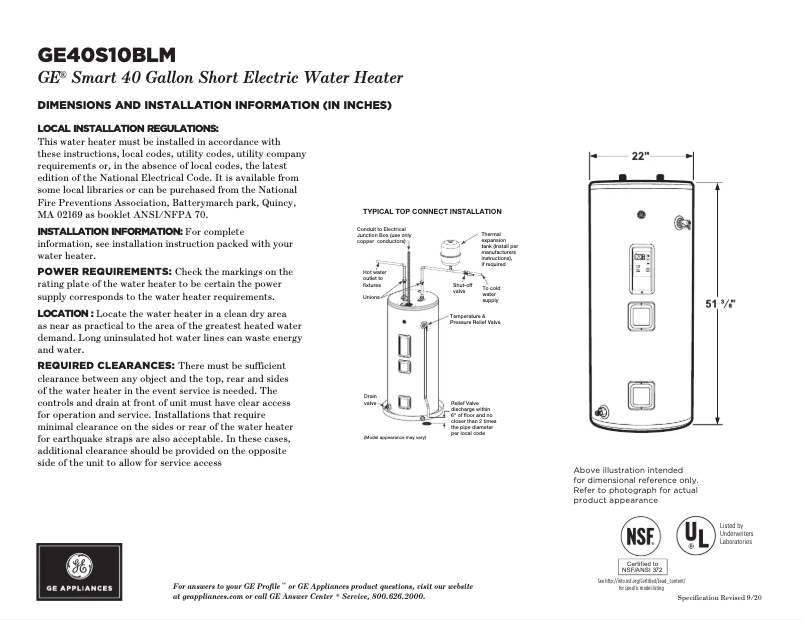 Page n°1 - Fiche technique GE GE40S10BLM