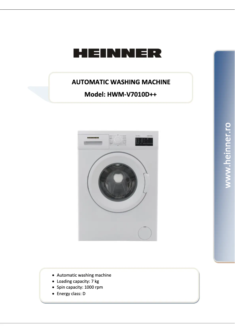 Page 1 de la notice Manuel utilisateur Heinner HWM-V7010D++