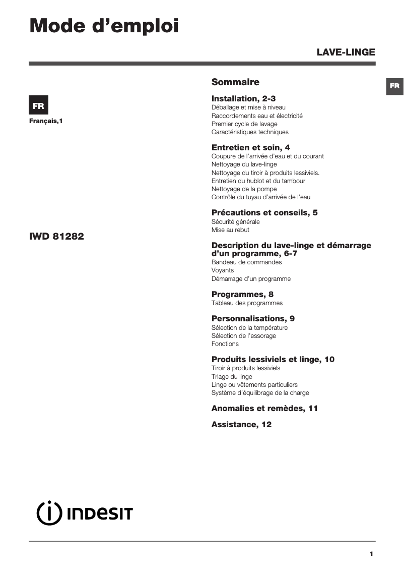 Página 1 del manual Manual de usuario Indesit IWD 81282
