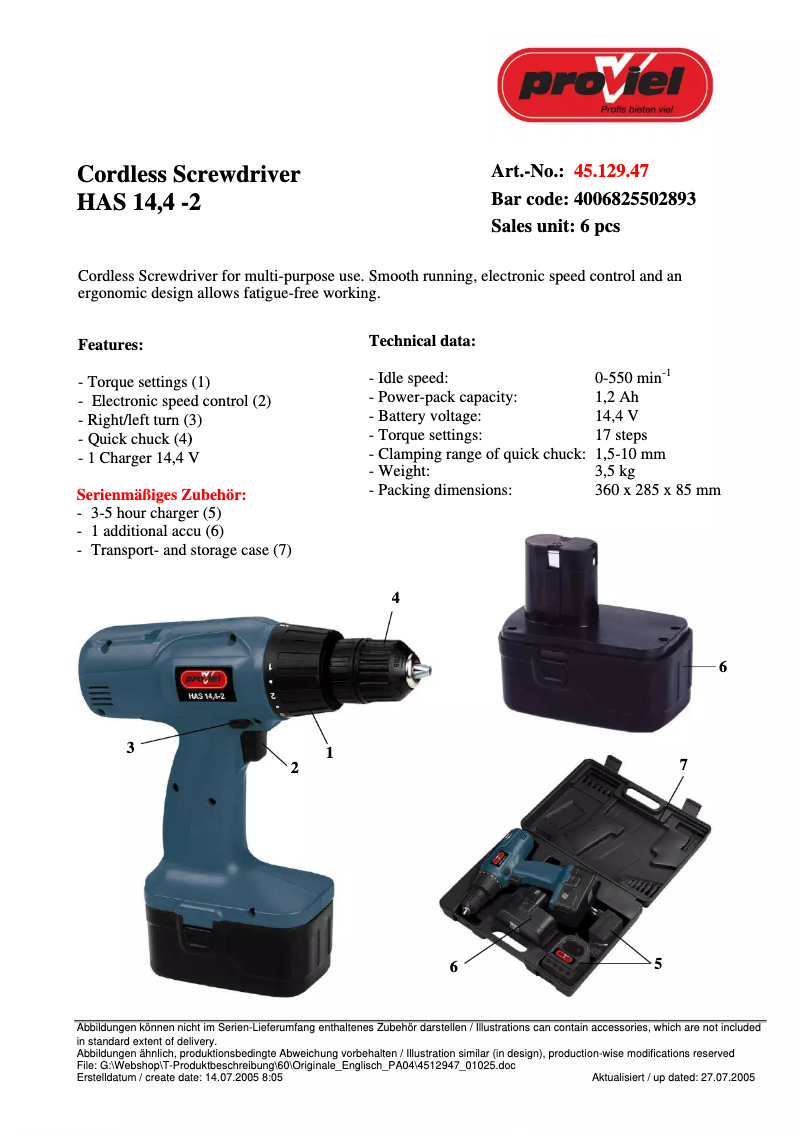 Page 1 de la notice Manuel utilisateur Proviel HAS 14,4-2