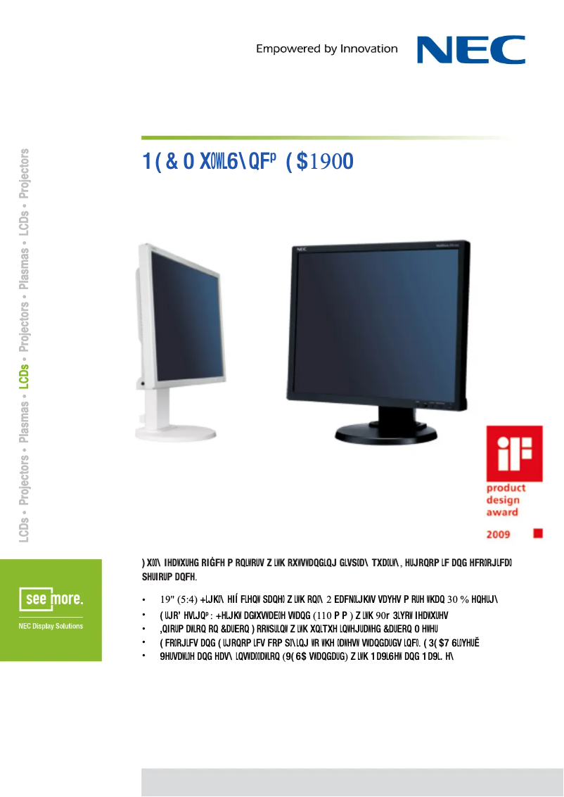 Page 1 de la notice Fiche technique NEC MultiSync EA190M