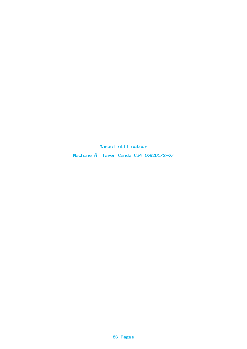 Page 1 de la notice Manuel utilisateur Candy CS4 1062D1/2-07