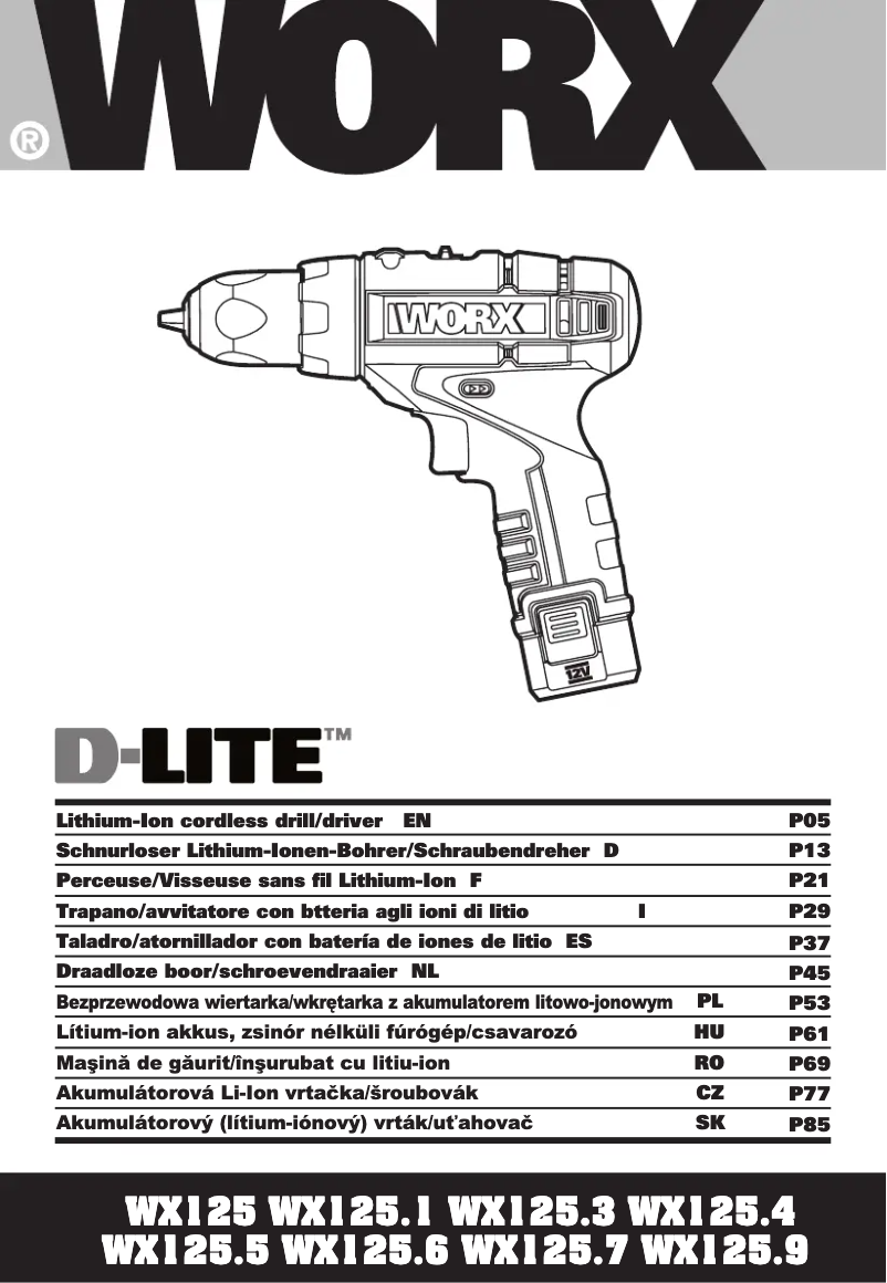 Page 1 de la notice Manuel utilisateur Worx D-Lite WX125.3