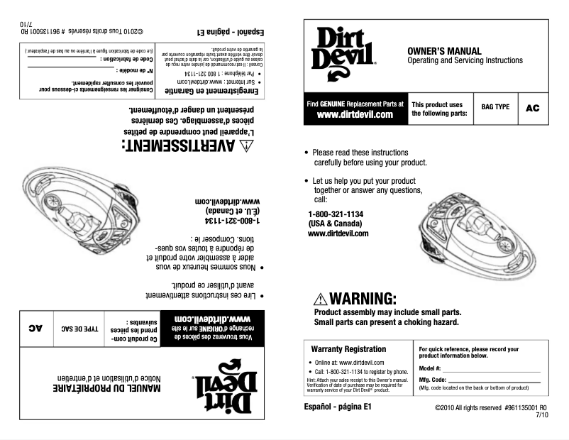 Página 1 del manual Manual de usuario Dirt Devil Sd30050 Turbo