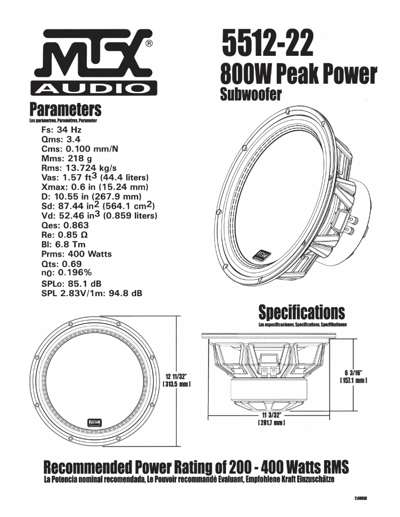 Page 1 de la notice Manuel utilisateur MTX Audio 5512-22