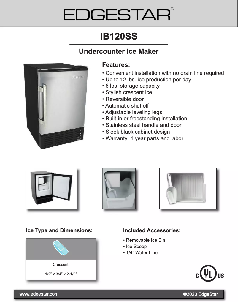 Página 1 del manual Ficha técnica EdgeStar IB120