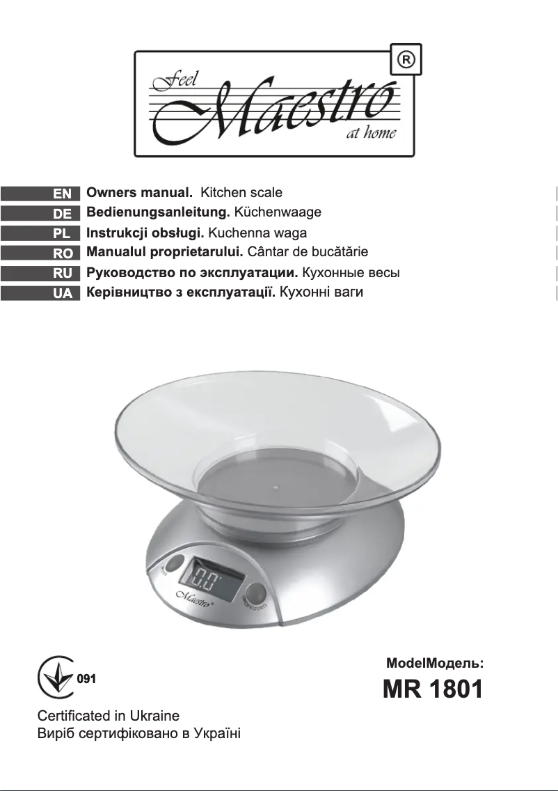 Page 1 of the manual User Manual Maestro MR1801