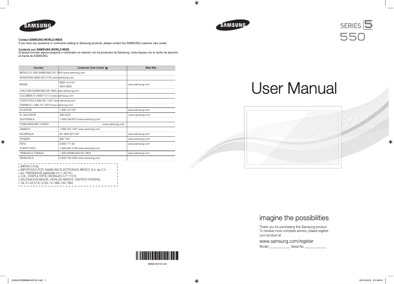 Page 1 de la notice Manuel utilisateur Samsung LN46E550
