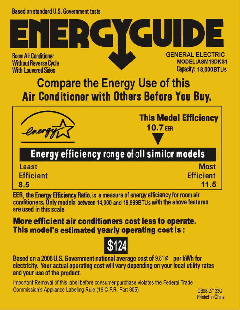 Página 1 del manual Etiqueta energética GE ASM18DK