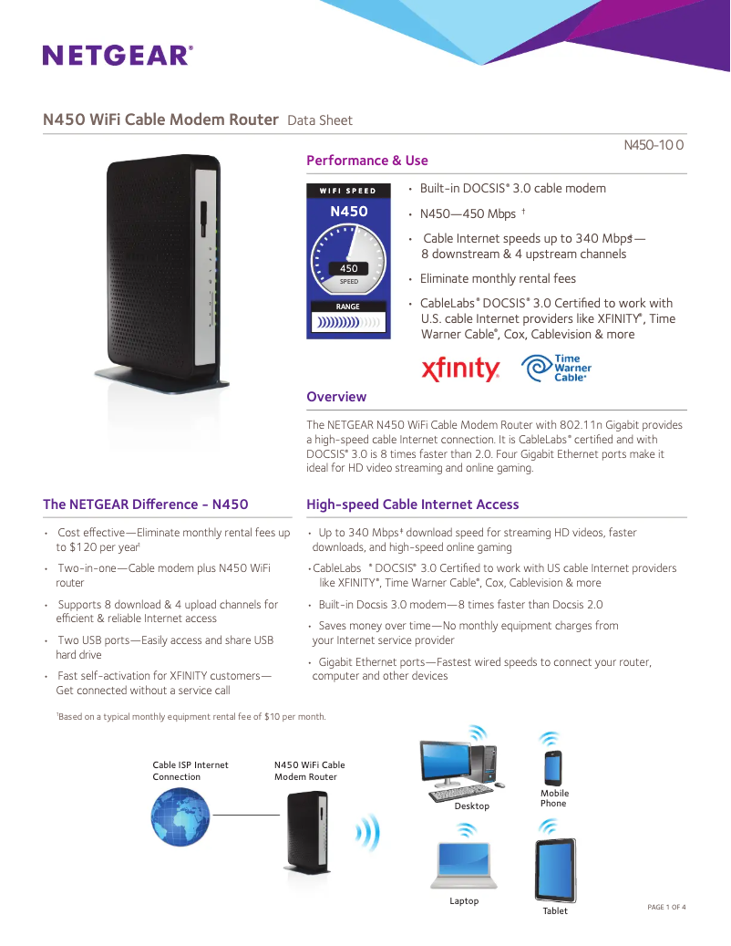 Page 1 of the manual Technical Sheet Netgear N450
