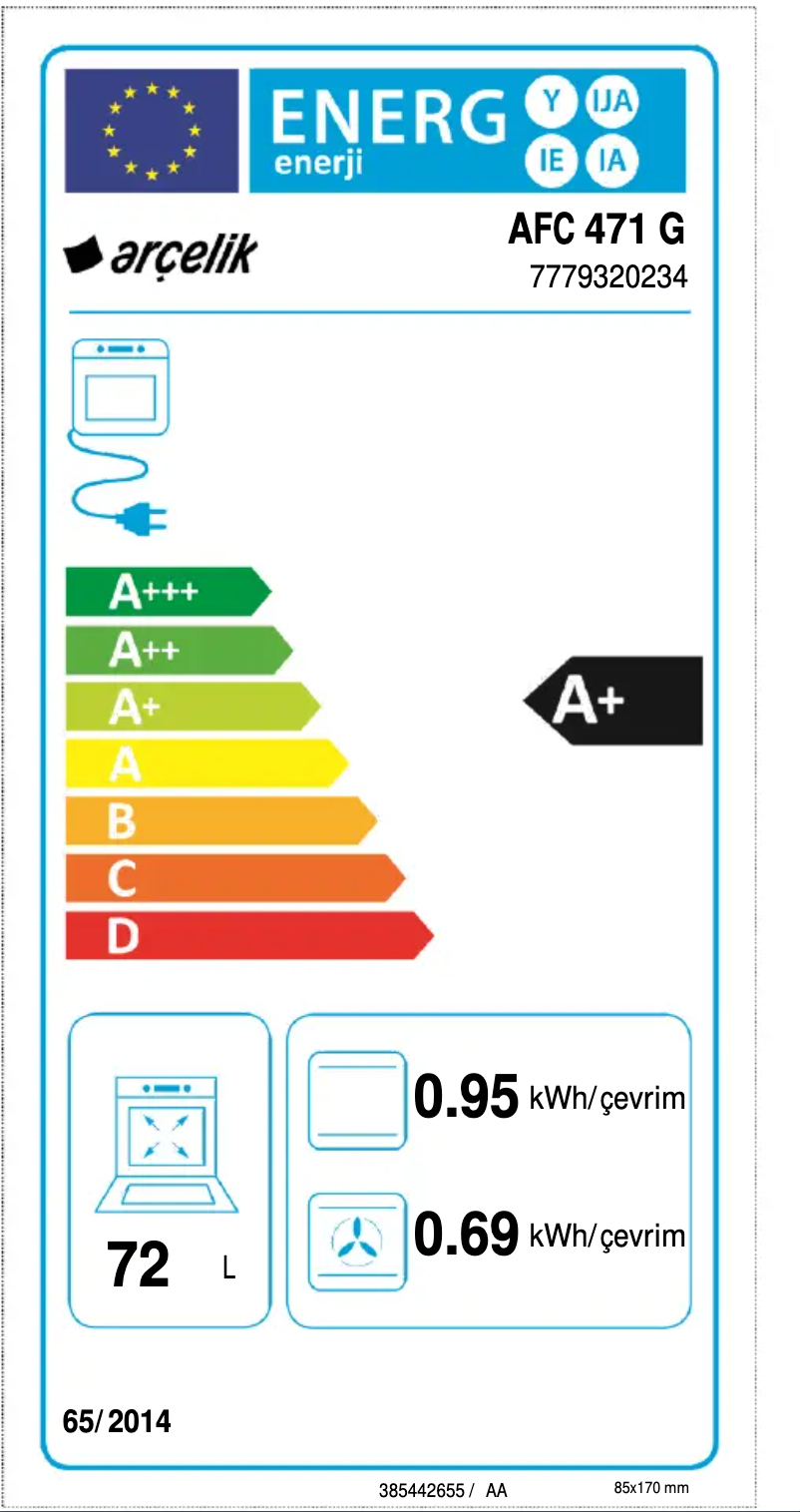 Page 1 de la notice Label énergétique Arçelik AFC 471 G