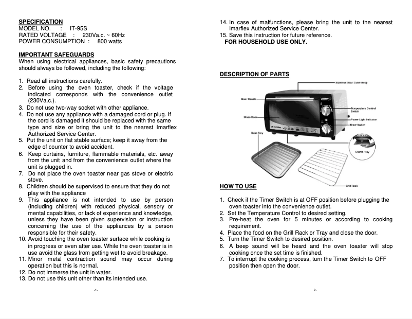 Page 1 de la notice Manuel utilisateur Imarflex IT-95S
