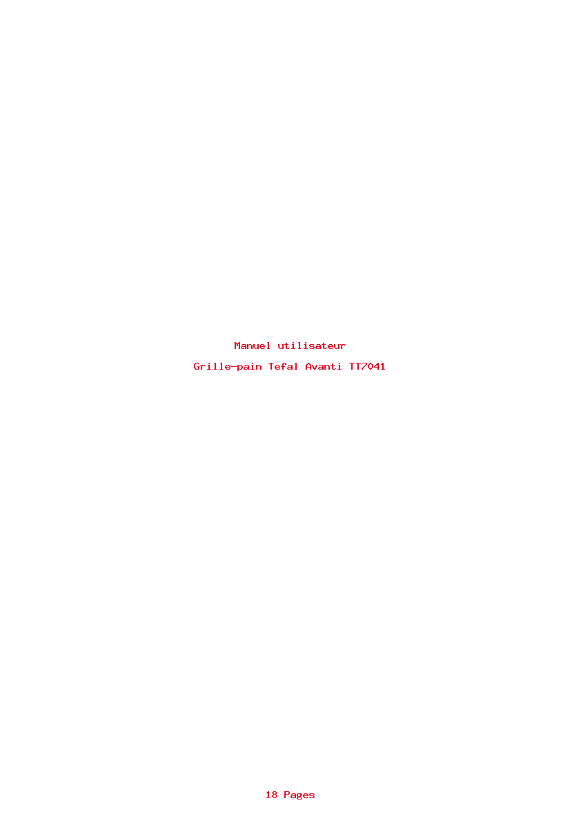 Page 1 de la notice Manuel utilisateur Tefal Avanti TT7041