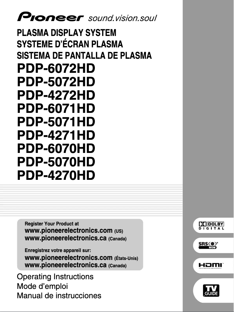 Página 1 del manual Manual de usuario Pioneer PDP-5070HD