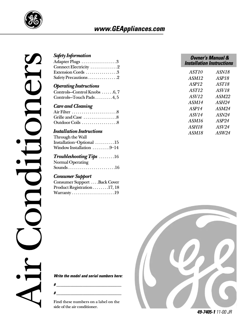 Page n°1 - Manuel d'utilisation et d'entretien GE Profile ASM16DB