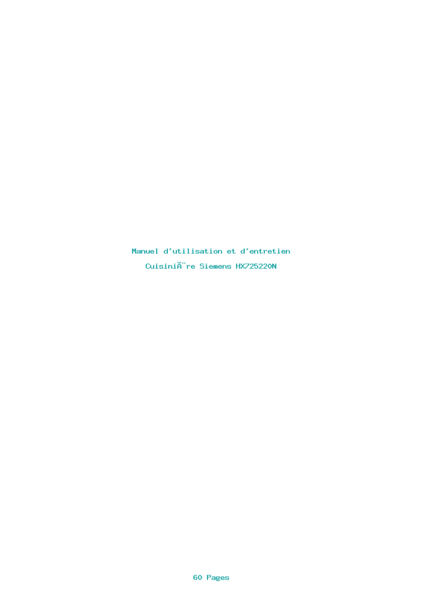 Page 1 de la notice Manuel d'utilisation et d'entretien Siemens HX725220N