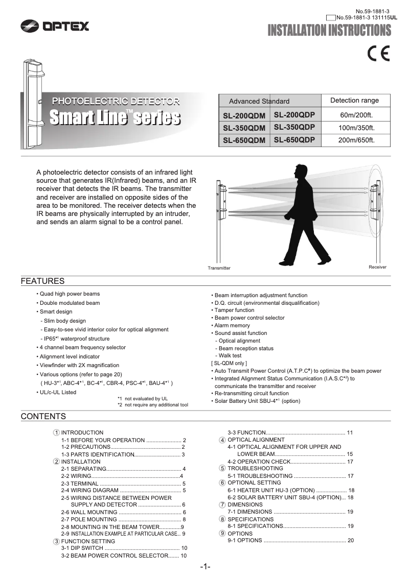 Page 1 of the manual User Manual Optex SL-650QDM