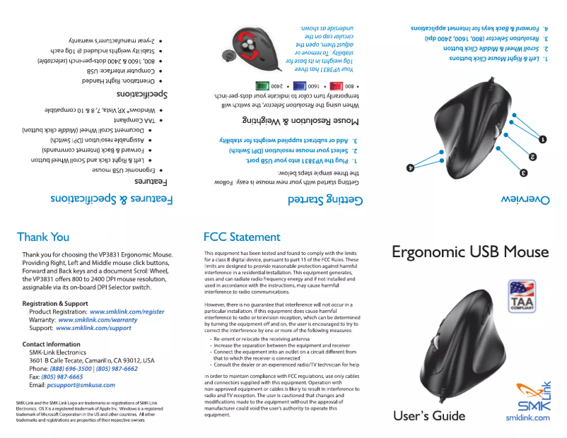 Page 1 de la notice Manuel utilisateur SMK-Link VP3831