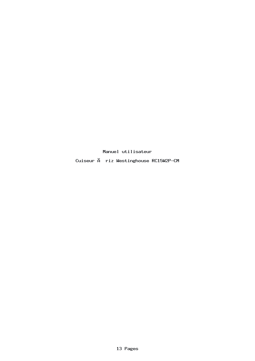 Page 1 de la notice Manuel utilisateur Westinghouse RC15W2P-CM