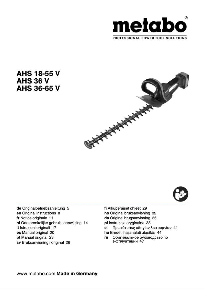 Page 1 de la notice Manuel utilisateur Metabo AHS 36-52 V