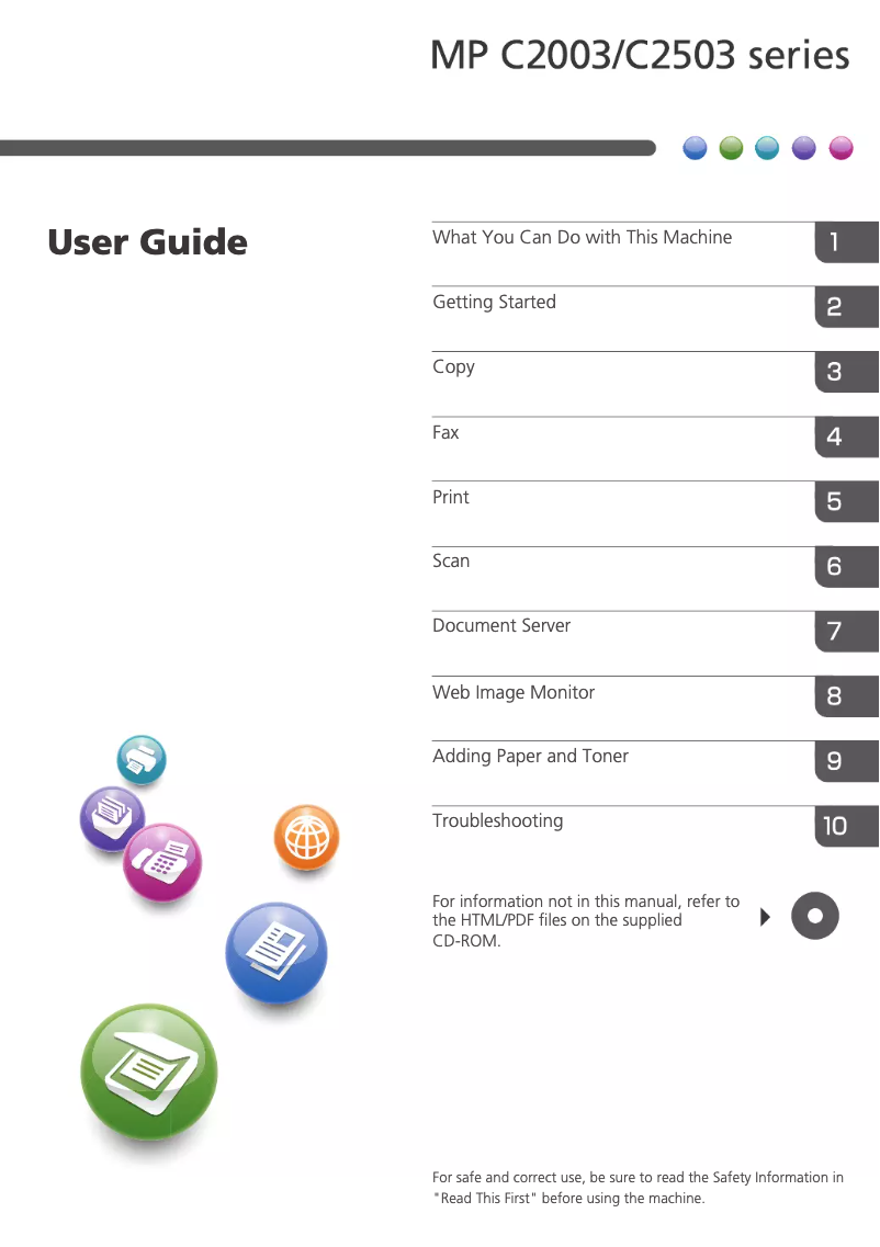 Page 1 de la notice Manuel utilisateur Ricoh MP C2003ZSP