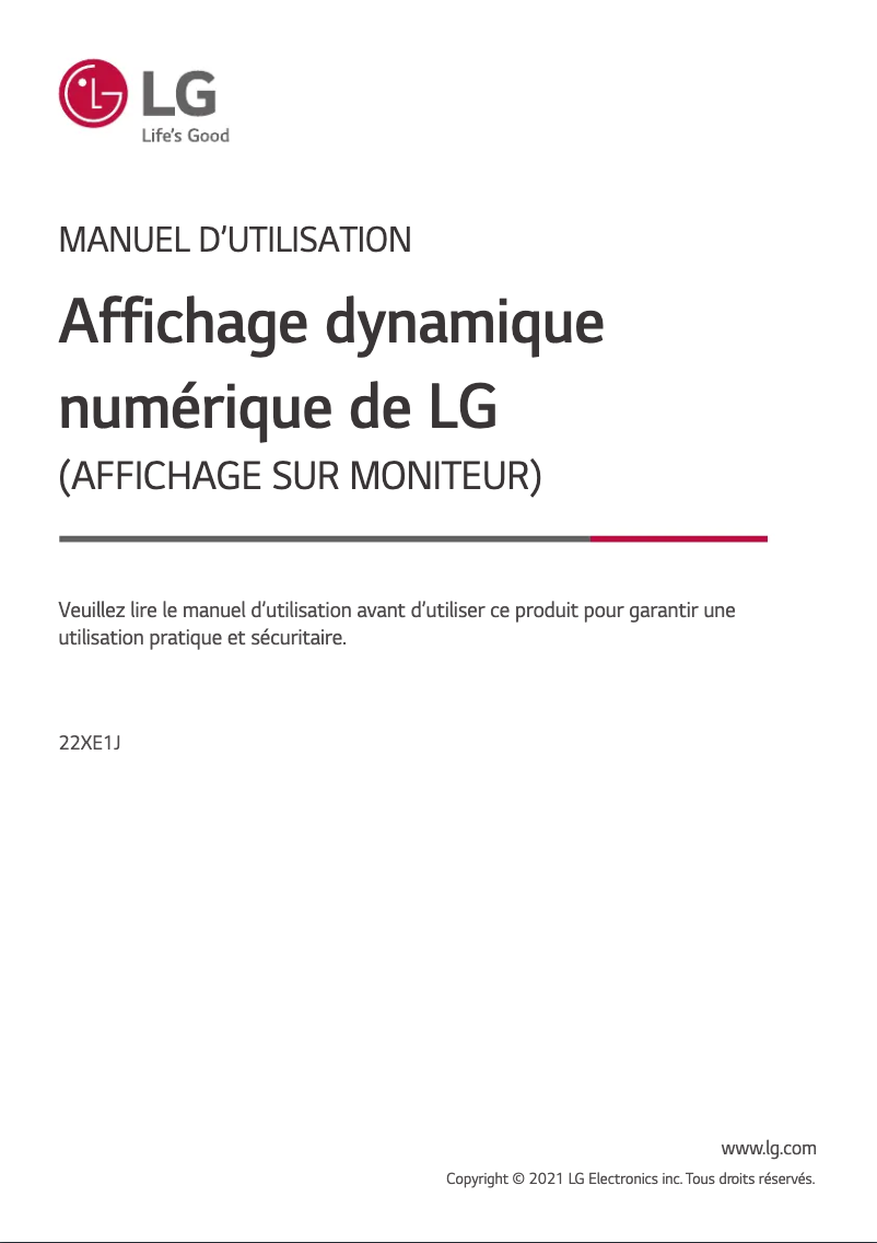 Page 1 de la notice Manuel utilisateur LG 22XE1J