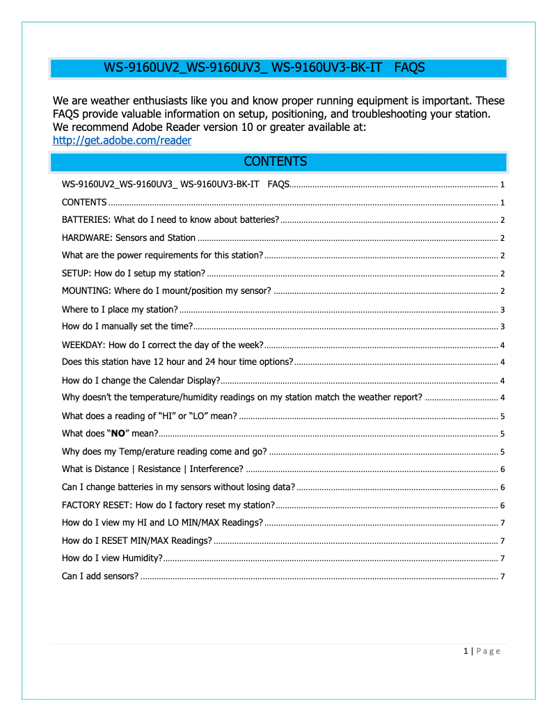 Page 1 de la notice FAQ La Crosse Technology WS-9160Uv3-BK-IT