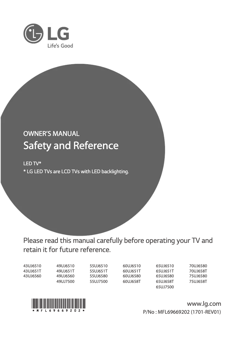 Page 1 de la notice Manuel utilisateur LG 60UJ6580-SD