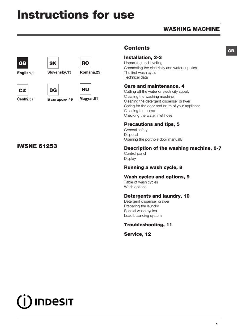 Página 1 del manual Manual de usuario Indesit IWSNE 61253 C ECO EU