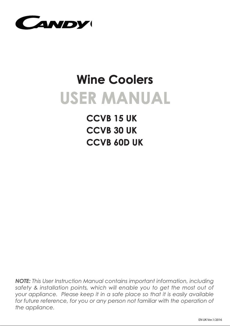 Page 1 of the manual User Manual Candy CCVB 60D UK