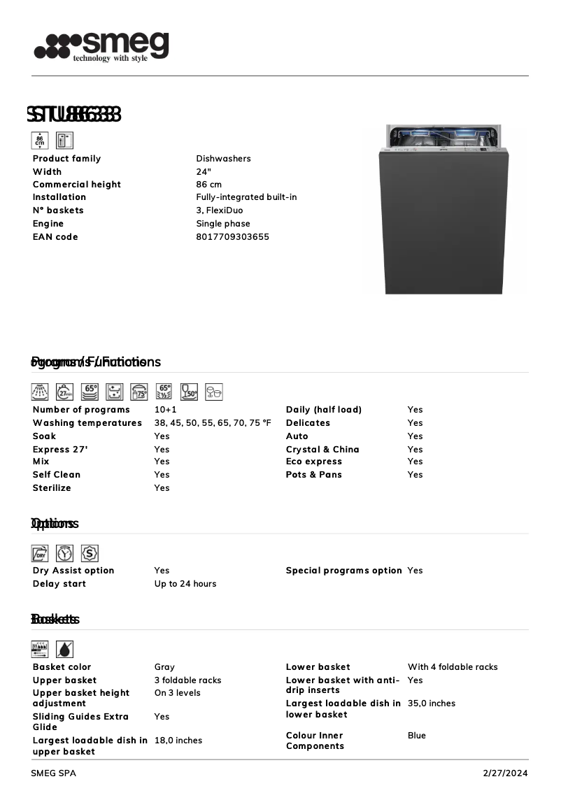 Page 1 de la notice Fiche technique Smeg STU8633