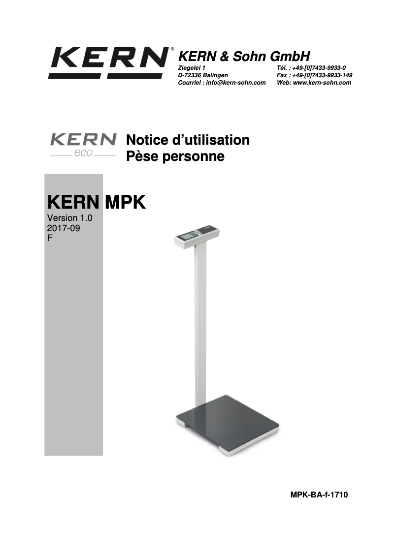 Page 1 de la notice Manuel utilisateur Kern MPK 200K-1P