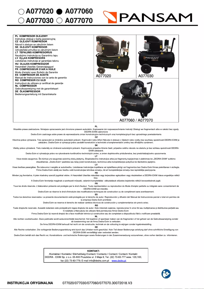 Page 1 de la notice Manuel utilisateur Pansam A077060