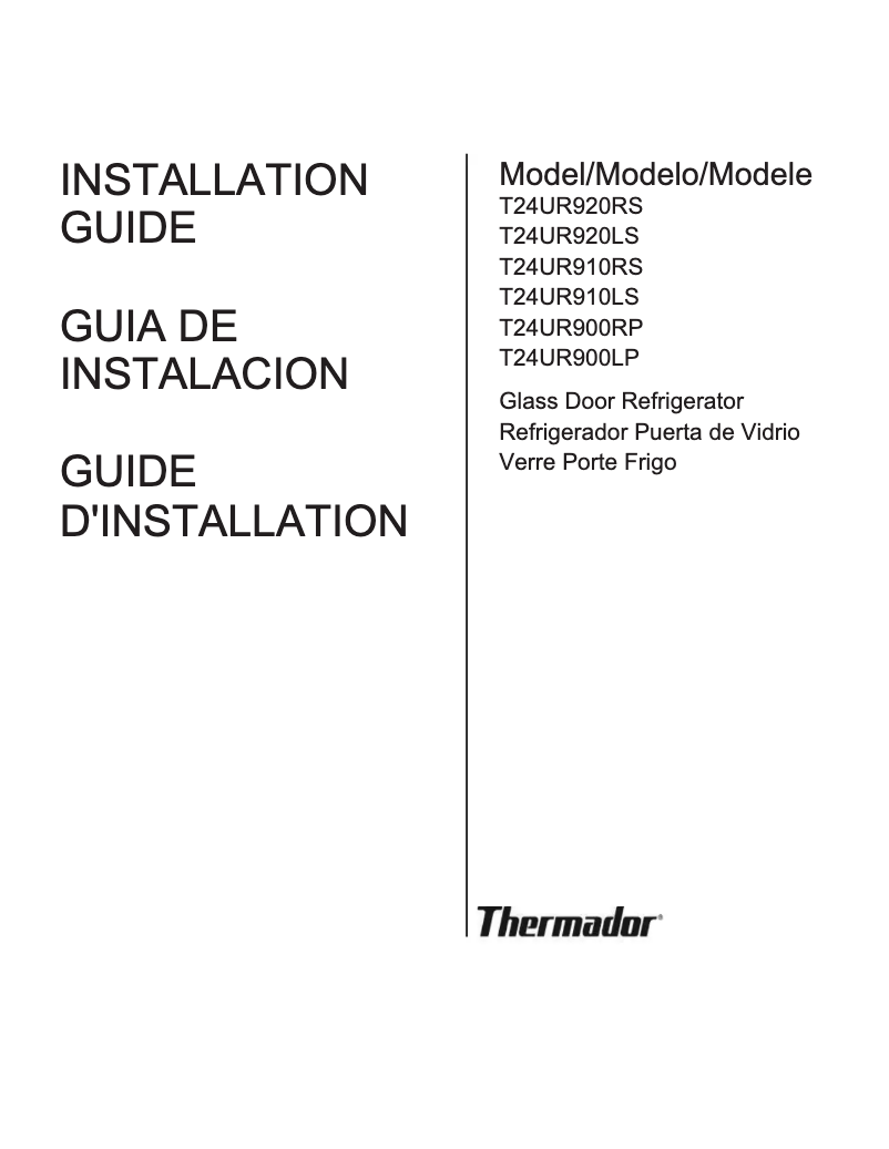 Página 1 del manual Guía de instalación Thermador T24UR920LS