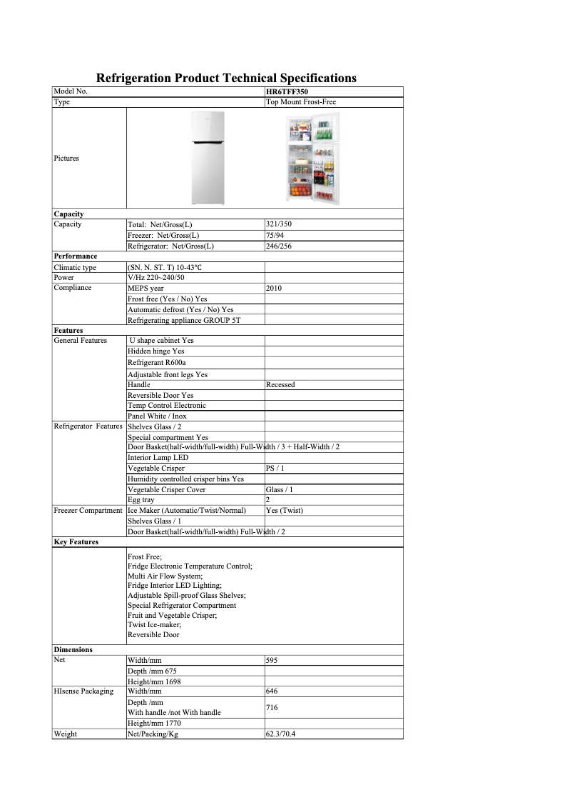 Página 1 del manual Ficha técnica Hisense HR6TFF350