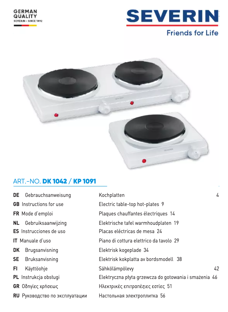 Page 1 de la notice Fiche technique Severin KP 1091